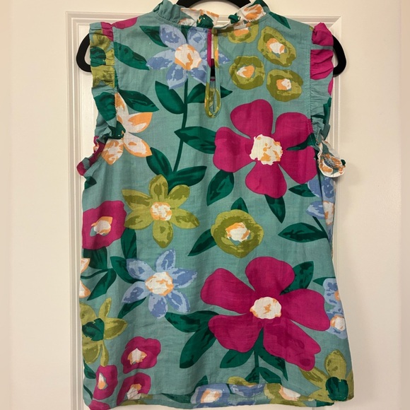 ANTHROPOLOGIE THML Sleeveless Floral Blouse Blue Women’s Size Medium - Picture 2 of 4